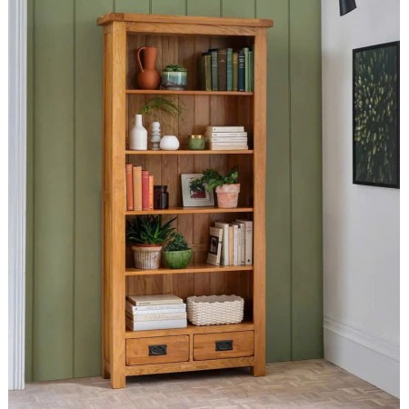 Rustic Oak - 90cm : Kệ Sách Gỗ Sồi 5 Tầng + 2 Ngăn Kéo